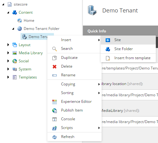 Sitecore SXA create site