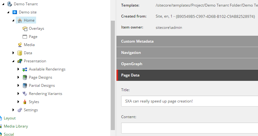 Sitecore SXA home item in content editor