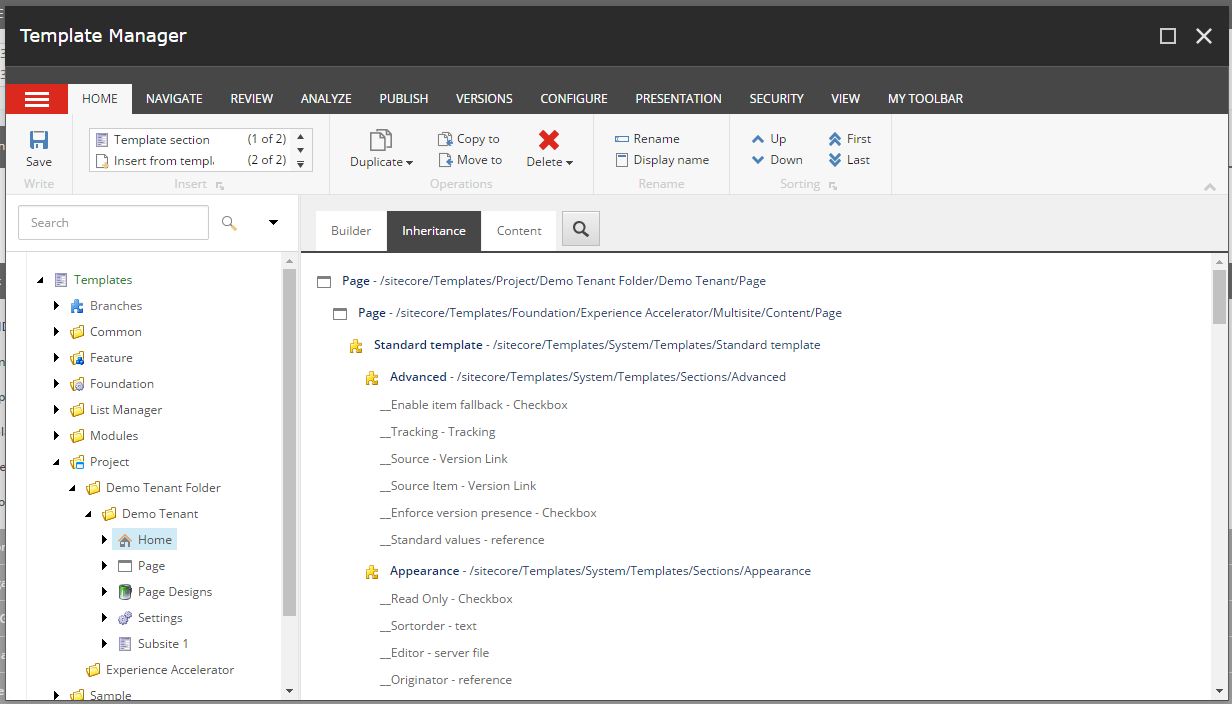 Sitecore SXA template inheritance
