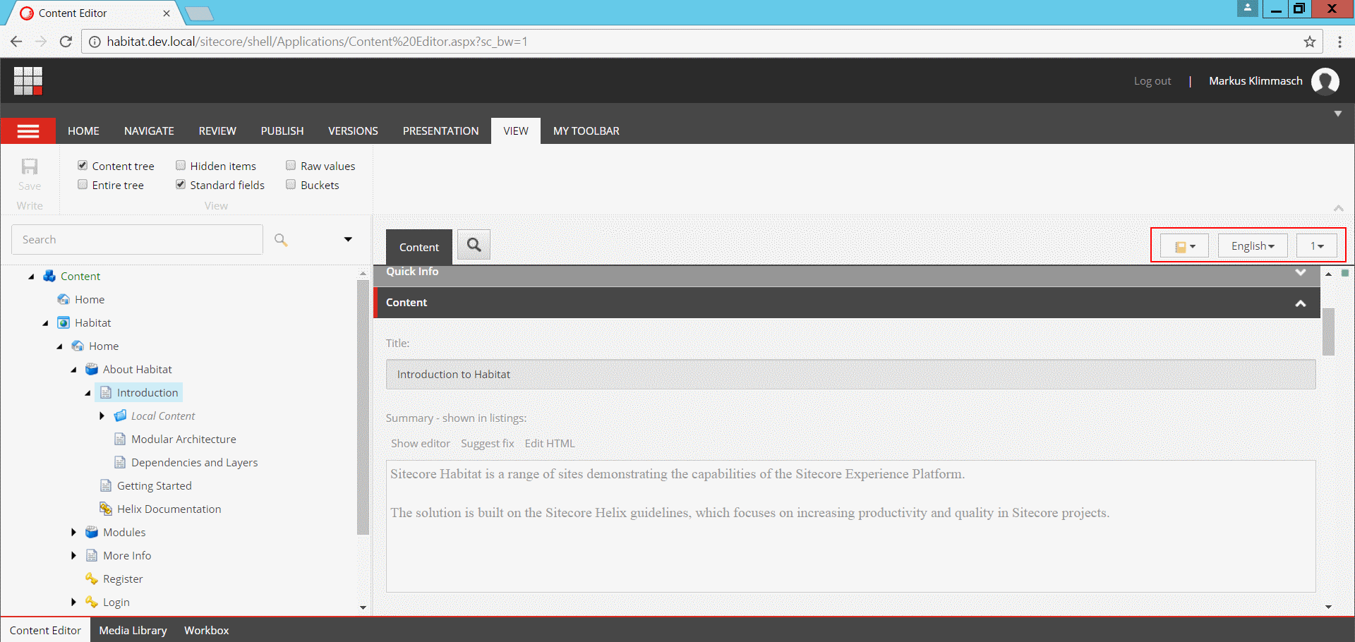 Content Tab Controls