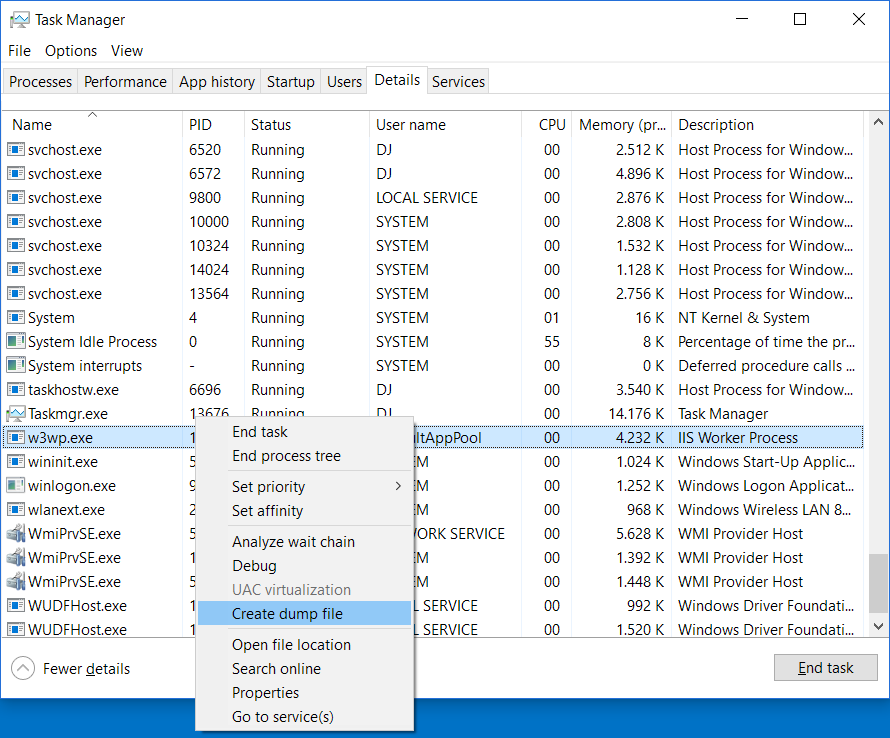Create dump file