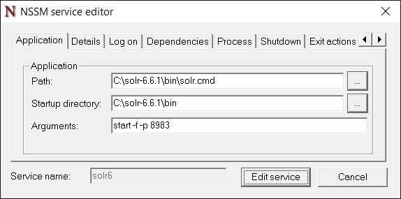 NSSM SOLR Configuration