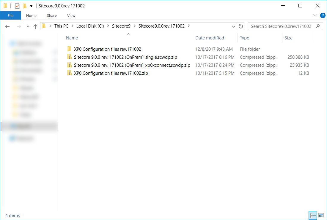 Unzipped Sitecore Installation Folder