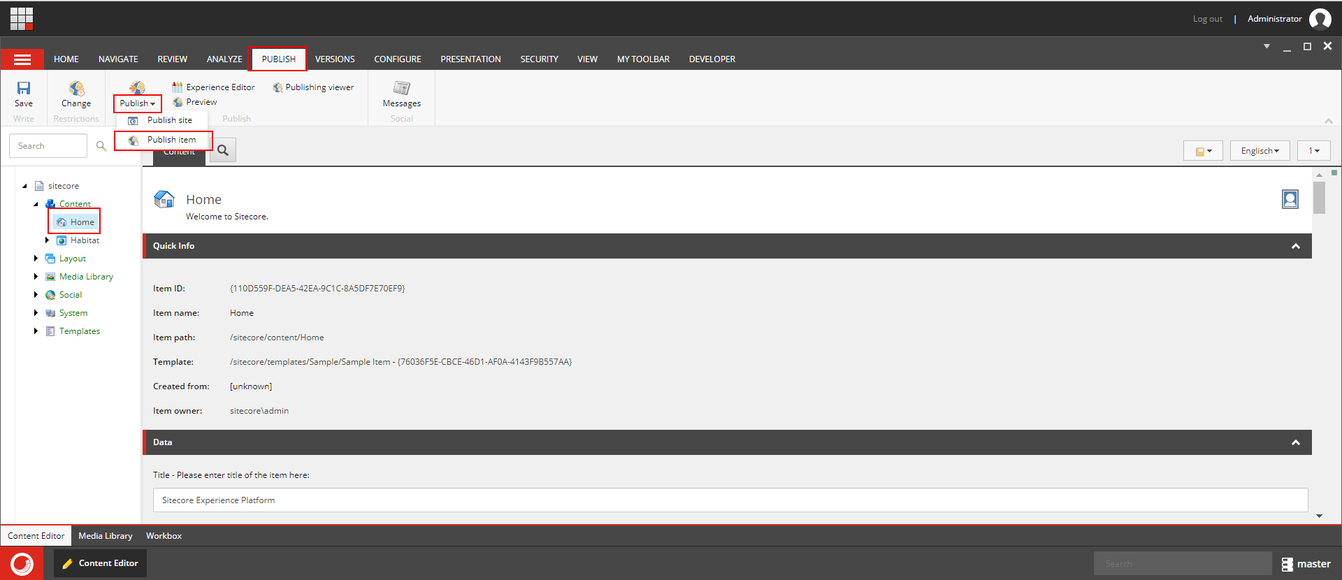 Opening the publishing dialog