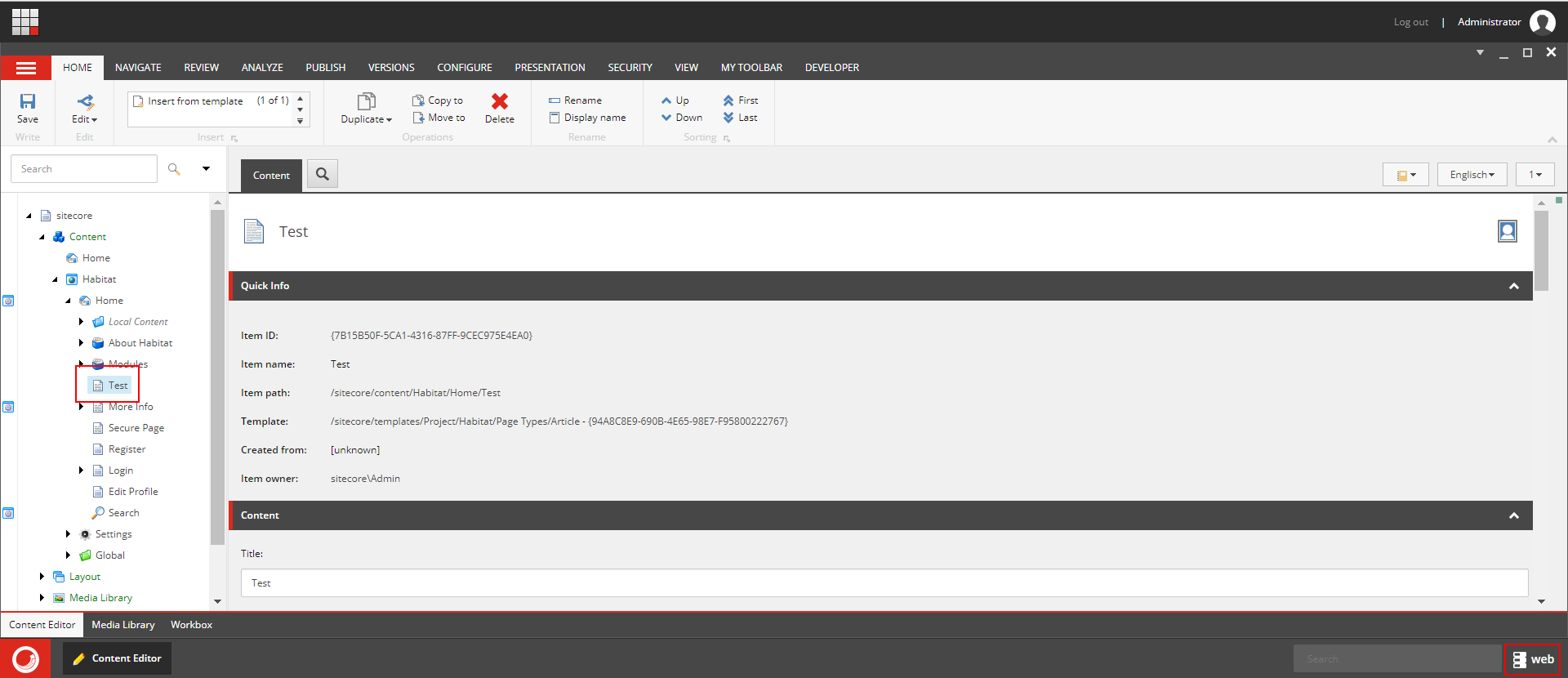 Test Item in Web