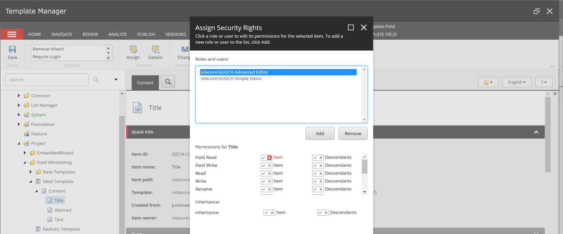 Inherited Access from Field Template